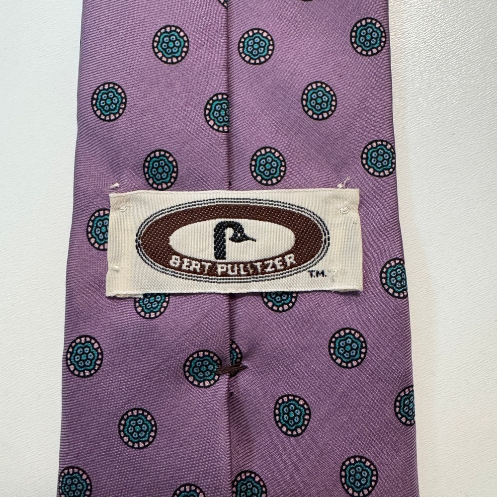 VTG 80s Bert Pulitzer Tie Purple Teal Medallion Silk Foulard‎ Hand Printed USA - Picture 3 of 4